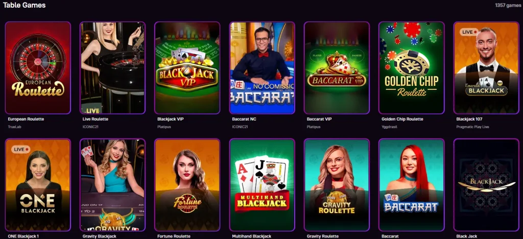 Zoome Casino table games